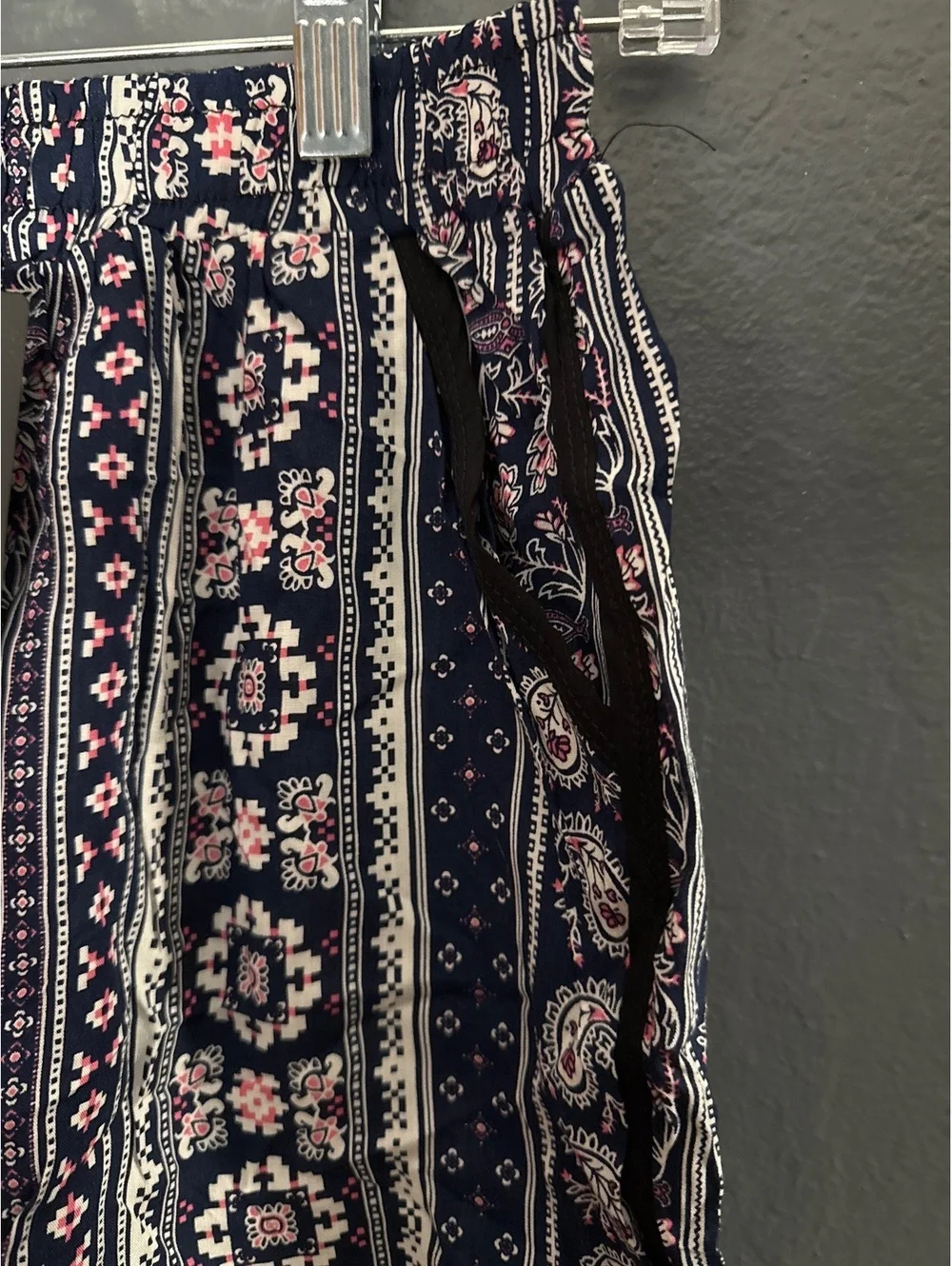 Cali Mode Women's Navy Blue Floral Patterned Shorts with Black Trim